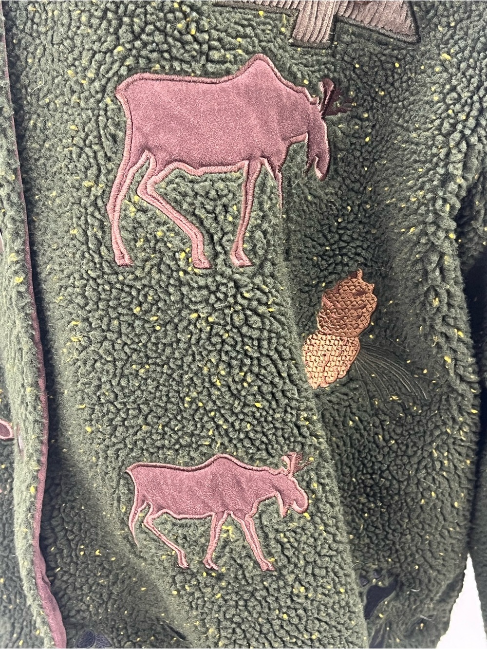 Cabelas Womens Green Moose Pine Tree Applique Cabin Core Sherpa Fleece Jacket XL - Picture 2 of 10